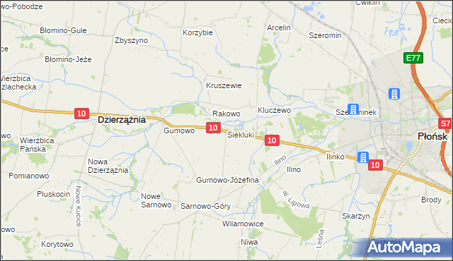 mapa Siekluki gmina Dzierzążnia, Siekluki gmina Dzierzążnia na mapie Targeo