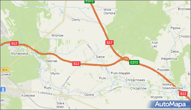 mapa Sielce gmina Końskowola, Sielce gmina Końskowola na mapie Targeo