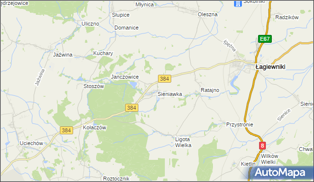 mapa Sieniawka gmina Łagiewniki, Sieniawka gmina Łagiewniki na mapie Targeo