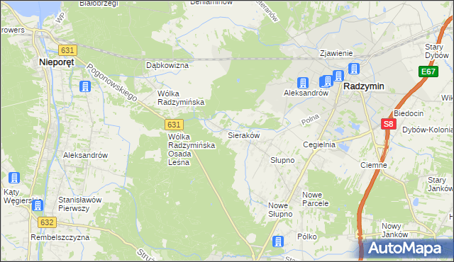 mapa Sieraków gmina Radzymin, Sieraków gmina Radzymin na mapie Targeo
