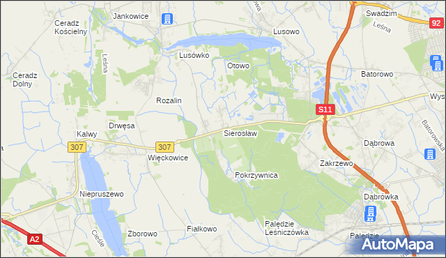 mapa Sierosław gmina Tarnowo Podgórne, Sierosław gmina Tarnowo Podgórne na mapie Targeo