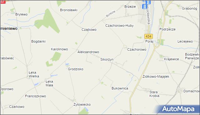 mapa Sikorzyn gmina Gostyń, Sikorzyn gmina Gostyń na mapie Targeo