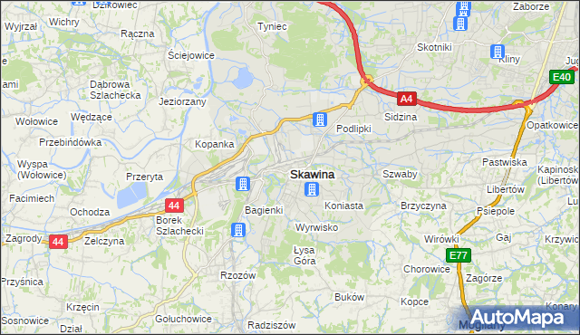 mapa Skawina, Skawina na mapie Targeo