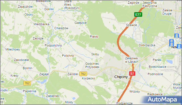 mapa Skiby gmina Chęciny, Skiby gmina Chęciny na mapie Targeo