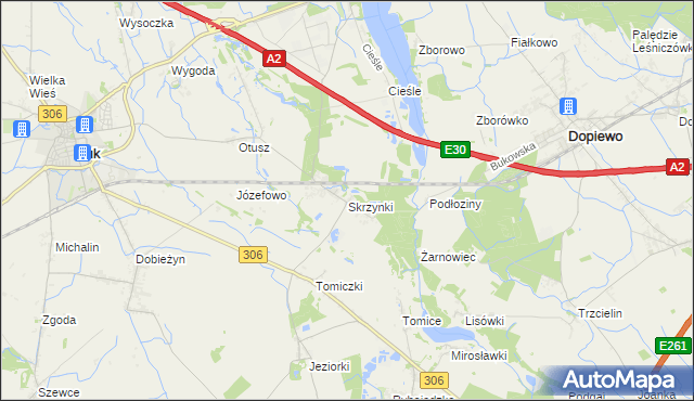 mapa Skrzynki gmina Stęszew, Skrzynki gmina Stęszew na mapie Targeo