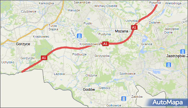 mapa Skrzyszów gmina Godów, Skrzyszów gmina Godów na mapie Targeo