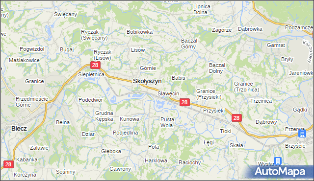 mapa Sławęcin gmina Skołyszyn, Sławęcin gmina Skołyszyn na mapie Targeo