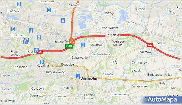 mapa Śledziejowice, Śledziejowice na mapie Targeo