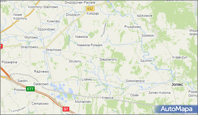 mapa Ślepowrony gmina Sochocin, Ślepowrony gmina Sochocin na mapie Targeo