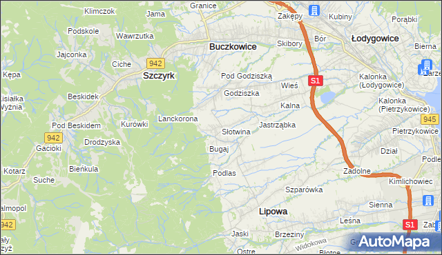 mapa Słotwina gmina Lipowa, Słotwina gmina Lipowa na mapie Targeo