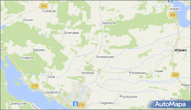 mapa Śmieszkowo gmina Sława, Śmieszkowo gmina Sława na mapie Targeo