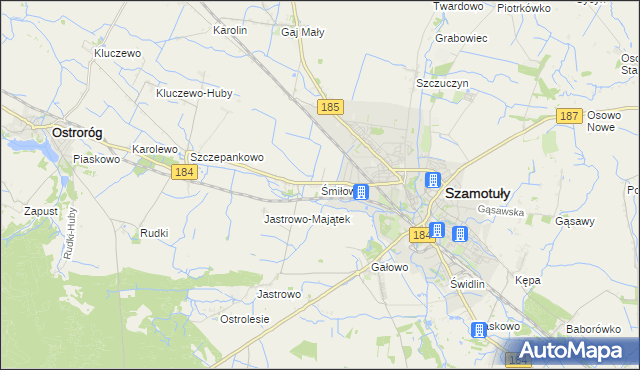 mapa Śmiłowo gmina Szamotuły, Śmiłowo gmina Szamotuły na mapie Targeo