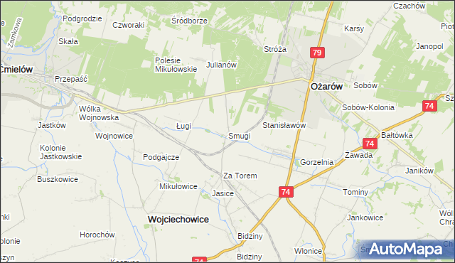 mapa Smugi gmina Wojciechowice, Smugi gmina Wojciechowice na mapie Targeo