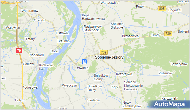 mapa Sobienie-Jeziory, Sobienie-Jeziory na mapie Targeo
