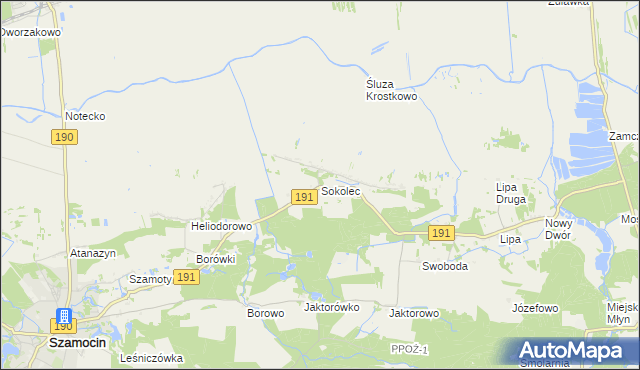 mapa Sokolec gmina Szamocin, Sokolec gmina Szamocin na mapie Targeo