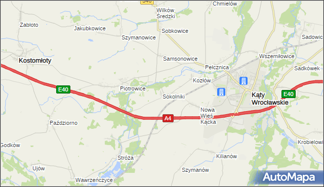 mapa Sokolniki gmina Kąty Wrocławskie, Sokolniki gmina Kąty Wrocławskie na mapie Targeo