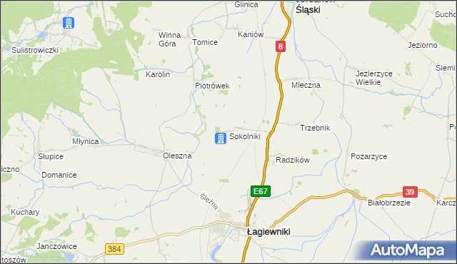 mapa Sokolniki gmina Łagiewniki, Sokolniki gmina Łagiewniki na mapie Targeo