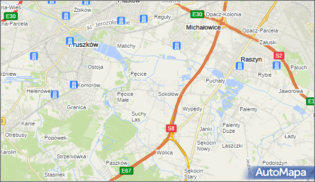 mapa Sokołów gmina Michałowice, Sokołów gmina Michałowice na mapie Targeo