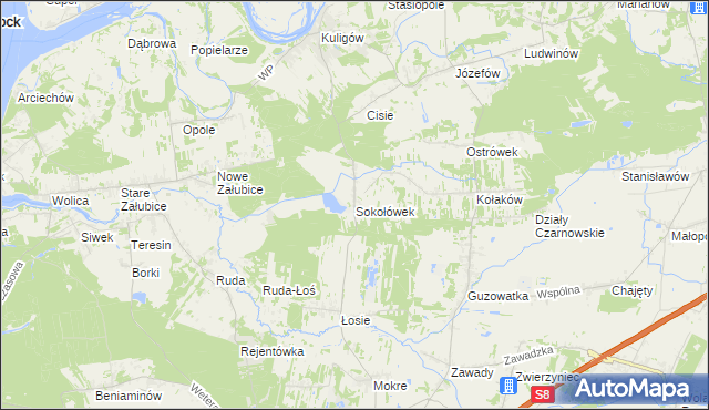 mapa Sokołówek gmina Dąbrówka, Sokołówek gmina Dąbrówka na mapie Targeo