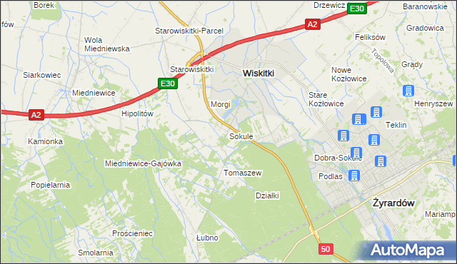 mapa Sokule gmina Wiskitki, Sokule gmina Wiskitki na mapie Targeo