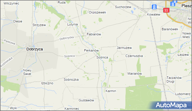 mapa Sośnica gmina Dobrzyca, Sośnica gmina Dobrzyca na mapie Targeo