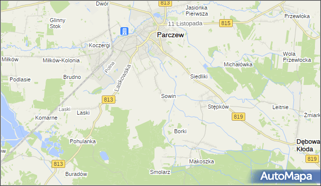 mapa Sowin gmina Parczew, Sowin gmina Parczew na mapie Targeo