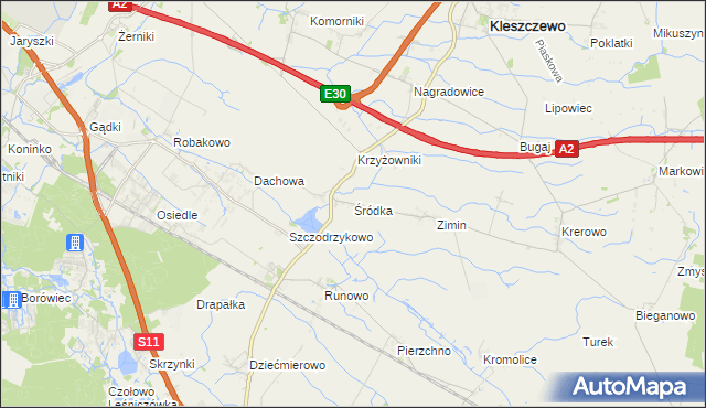 mapa Śródka gmina Kleszczewo, Śródka gmina Kleszczewo na mapie Targeo