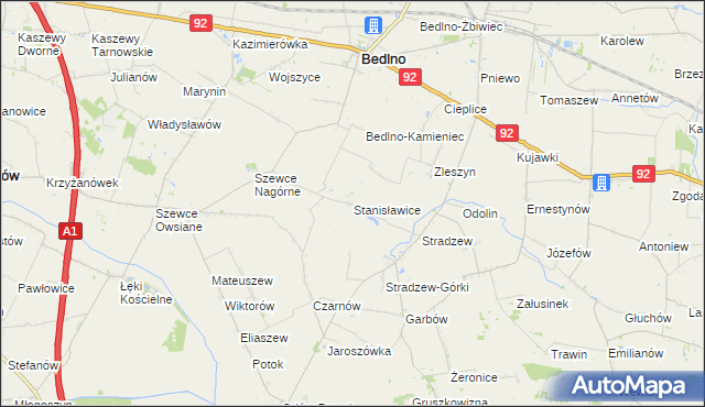 mapa Stanisławice gmina Bedlno, Stanisławice gmina Bedlno na mapie Targeo