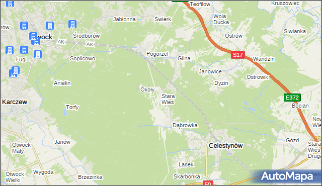 mapa Stara Wieś gmina Celestynów, Stara Wieś gmina Celestynów na mapie Targeo
