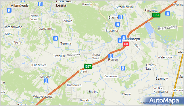 mapa Stara Wieś gmina Nadarzyn, Stara Wieś gmina Nadarzyn na mapie Targeo
