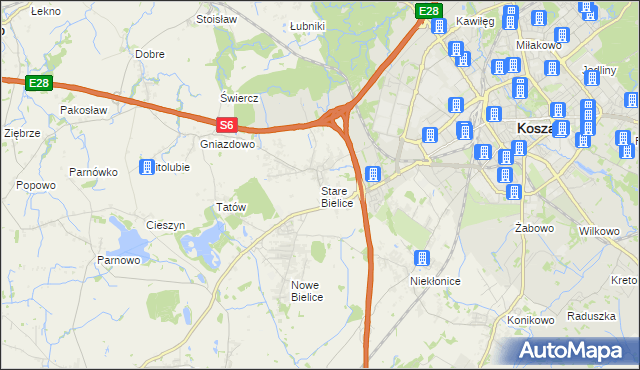 mapa Stare Bielice gmina Biesiekierz, Stare Bielice gmina Biesiekierz na mapie Targeo