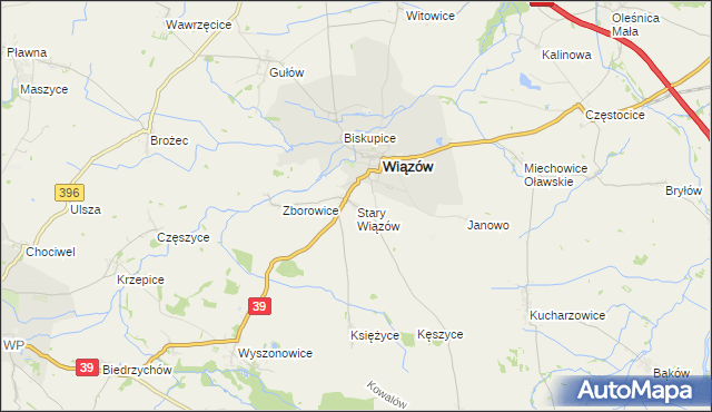 mapa Stary Wiązów, Stary Wiązów na mapie Targeo