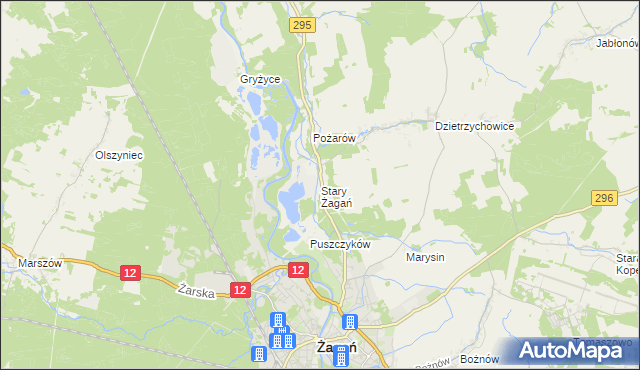 mapa Stary Żagań, Stary Żagań na mapie Targeo