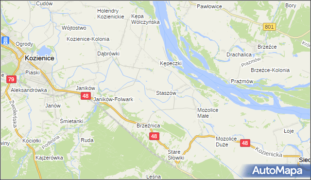 mapa Staszów gmina Kozienice, Staszów gmina Kozienice na mapie Targeo