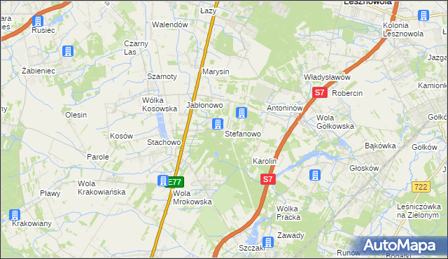 mapa Stefanowo gmina Lesznowola, Stefanowo gmina Lesznowola na mapie Targeo