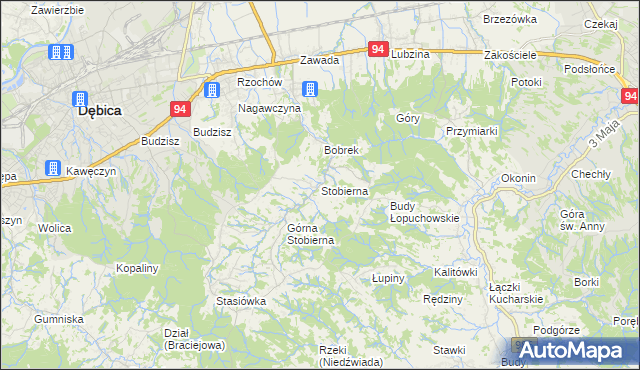 mapa Stobierna gmina Dębica, Stobierna gmina Dębica na mapie Targeo