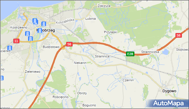 mapa Stramnica gmina Kołobrzeg, Stramnica gmina Kołobrzeg na mapie Targeo