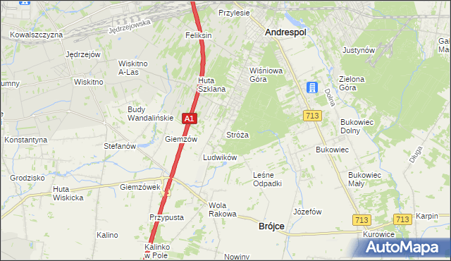 mapa Stróża gmina Andrespol, Stróża gmina Andrespol na mapie Targeo