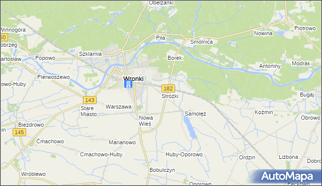 mapa Stróżki gmina Wronki, Stróżki gmina Wronki na mapie Targeo