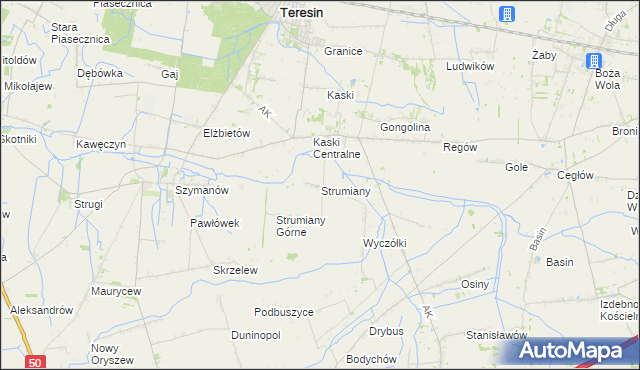 mapa Strumiany gmina Baranów, Strumiany gmina Baranów na mapie Targeo