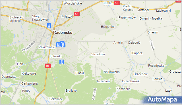 mapa Strzałków gmina Radomsko, Strzałków gmina Radomsko na mapie Targeo