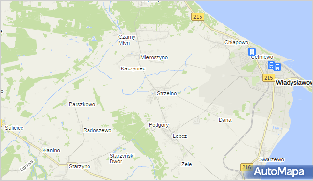 mapa Strzelno gmina Puck, Strzelno gmina Puck na mapie Targeo