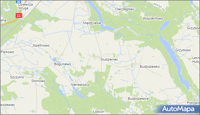 mapa Studzieniec gmina Rogoźno, Studzieniec gmina Rogoźno na mapie Targeo