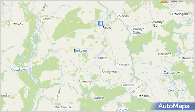 mapa Sucha gmina Połczyn-Zdrój, Sucha gmina Połczyn-Zdrój na mapie Targeo