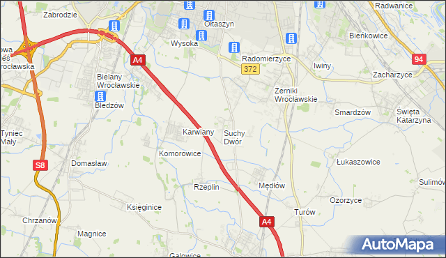 mapa Suchy Dwór gmina Żórawina, Suchy Dwór gmina Żórawina na mapie Targeo