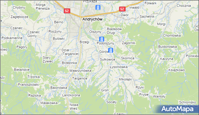 mapa Sułkowice gmina Andrychów, Sułkowice gmina Andrychów na mapie Targeo