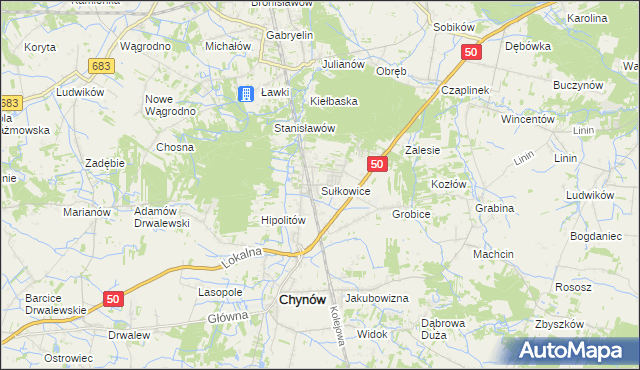 mapa Sułkowice gmina Chynów, Sułkowice gmina Chynów na mapie Targeo