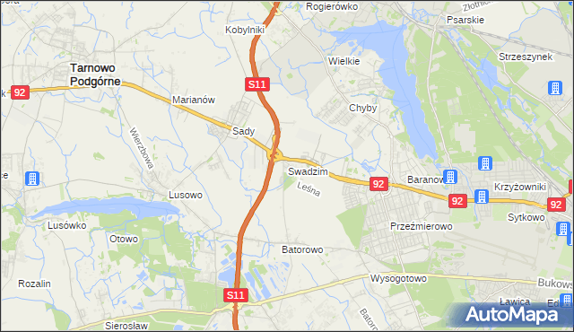 mapa Swadzim gmina Tarnowo Podgórne, Swadzim gmina Tarnowo Podgórne na mapie Targeo