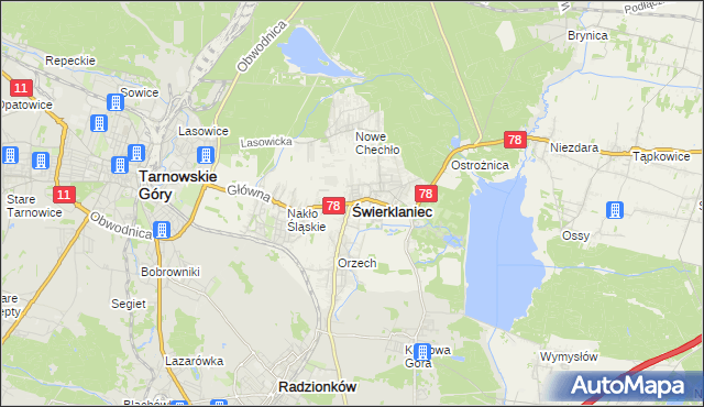 mapa Świerklaniec, Świerklaniec na mapie Targeo