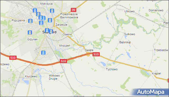 mapa Święte gmina Stargard, Święte gmina Stargard na mapie Targeo